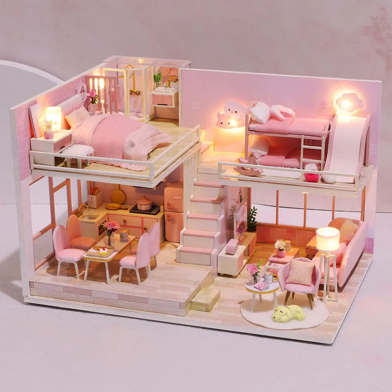 Wooden Miniature Doll House Kit 3D Puzzle Assembly Building Model Toy Handmade Duplex Apartment Production Toys Home Decoration