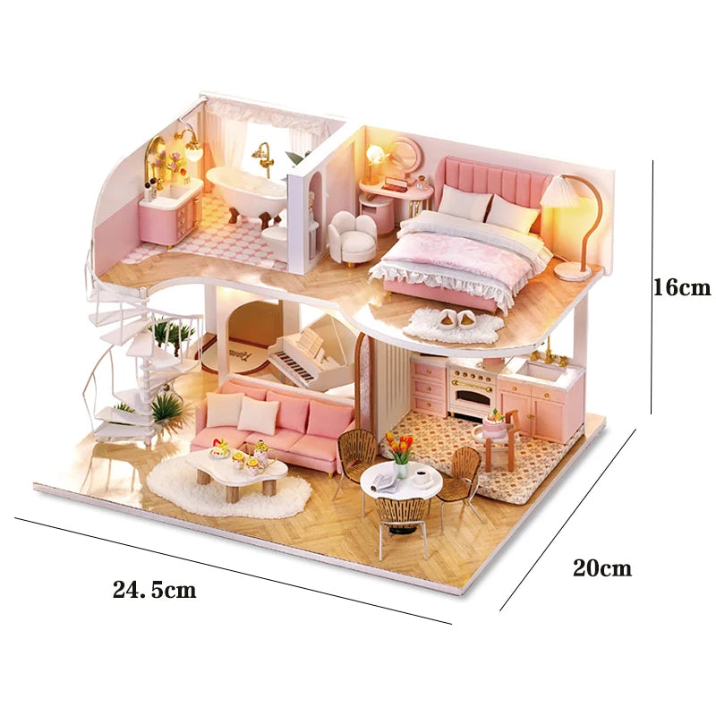 Wooden Miniature Doll House Kit 3D Puzzle Assembly Building Model Toy Handmade Duplex Apartment Production Toys Home Decoration