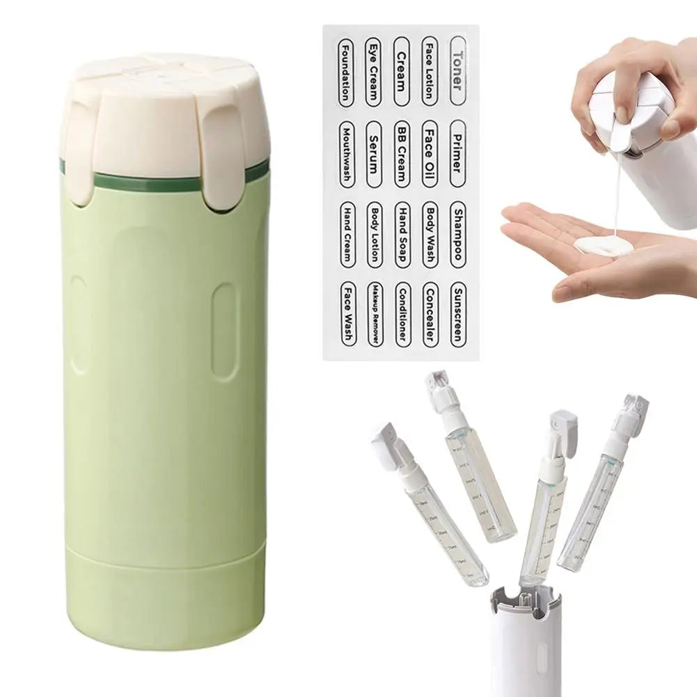4-in-1 travel or gym dispenser: leak-proof portable bottles for perfume, shampoo, conditioner, and lotion.