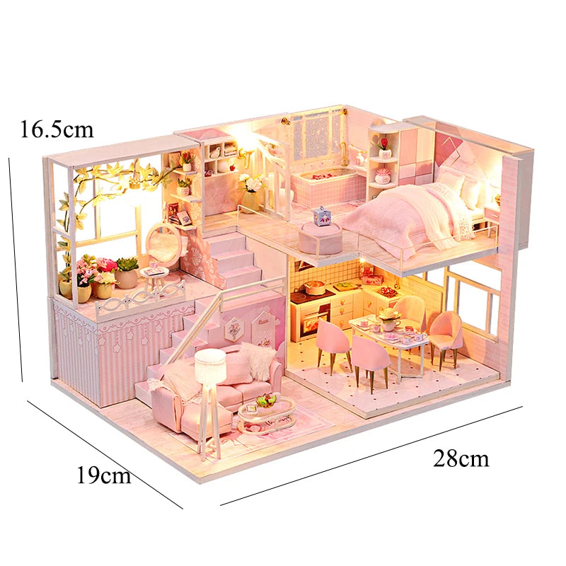 Wooden Miniature Doll House Kit 3D Puzzle Assembly Building Model Toy Handmade Duplex Apartment Production Toys Home Decoration