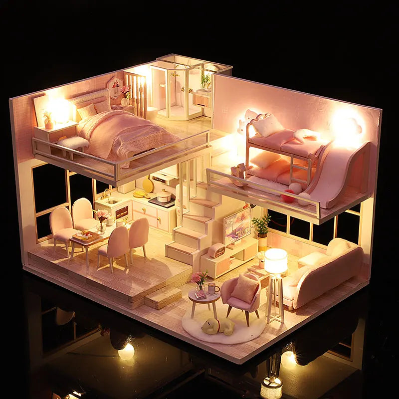 Wooden Miniature Doll House Kit 3D Puzzle Assembly Building Model Toy Handmade Duplex Apartment Production Toys Home Decoration