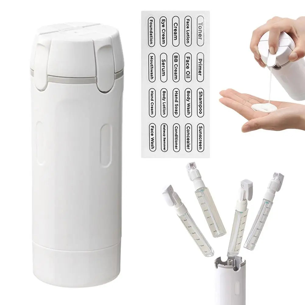 4-in-1 travel or gym dispenser: leak-proof portable bottles for perfume, shampoo, conditioner, and lotion.