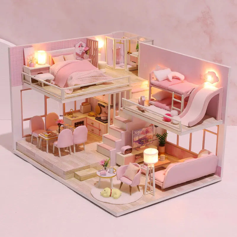 Wooden Miniature Doll House Kit 3D Puzzle Assembly Building Model Toy Handmade Duplex Apartment Production Toys Home Decoration