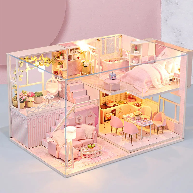 Wooden Miniature Doll House Kit 3D Puzzle Assembly Building Model Toy Handmade Duplex Apartment Production Toys Home Decoration