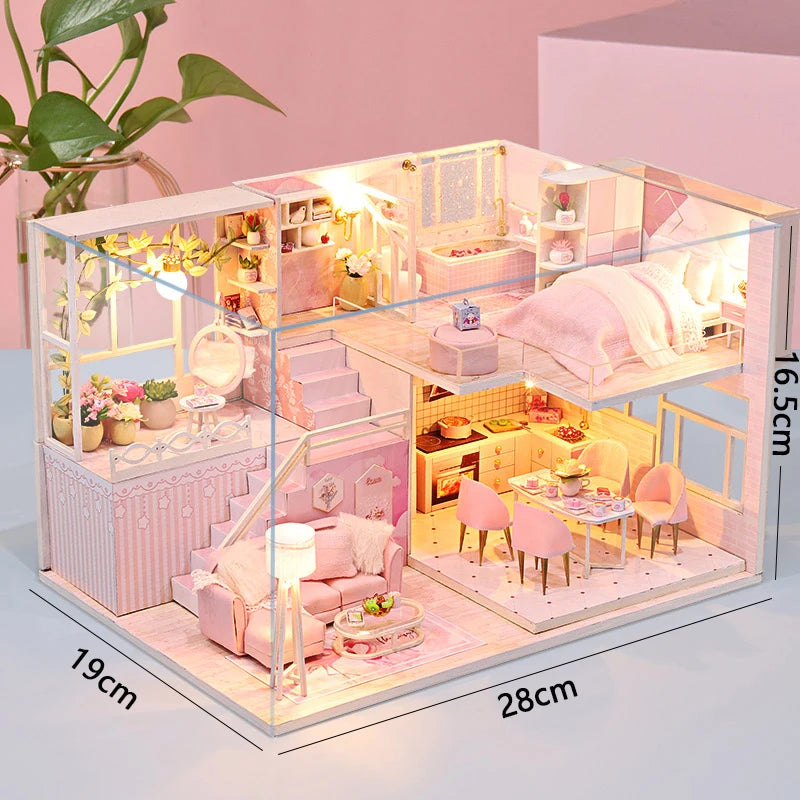 Wooden Miniature Doll House Kit 3D Puzzle Assembly Building Model Toy Handmade Duplex Apartment Production Toys Home Decoration