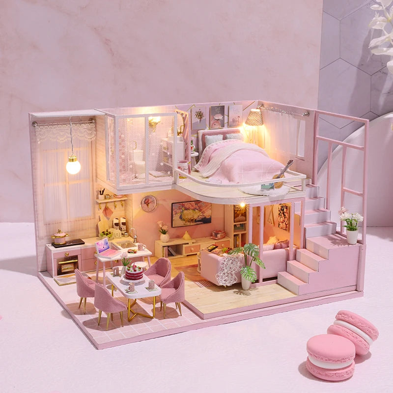 Wooden Miniature Doll House Kit 3D Puzzle Assembly Building Model Toy Handmade Duplex Apartment Production Toys Home Decoration