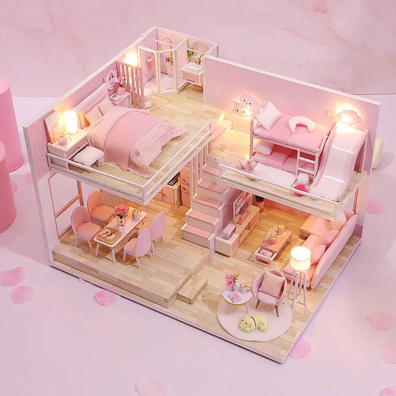 Wooden Miniature Doll House Kit 3D Puzzle Assembly Building Model Toy Handmade Duplex Apartment Production Toys Home Decoration