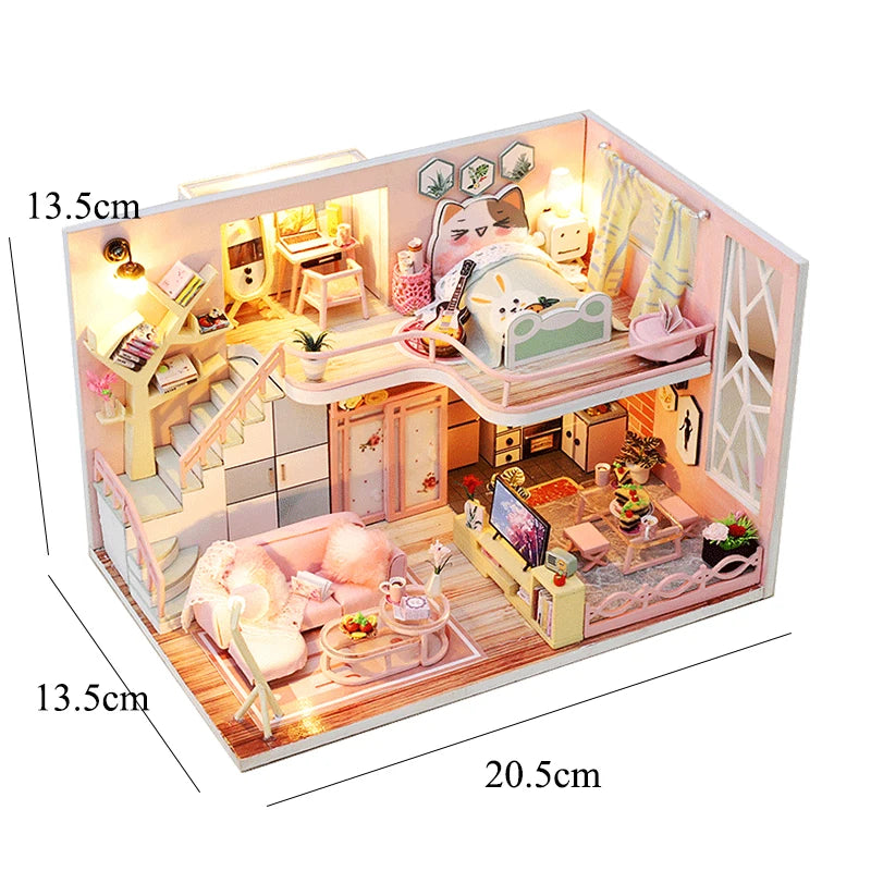 Wooden Miniature Doll House Kit 3D Puzzle Assembly Building Model Toy Handmade Duplex Apartment Production Toys Home Decoration