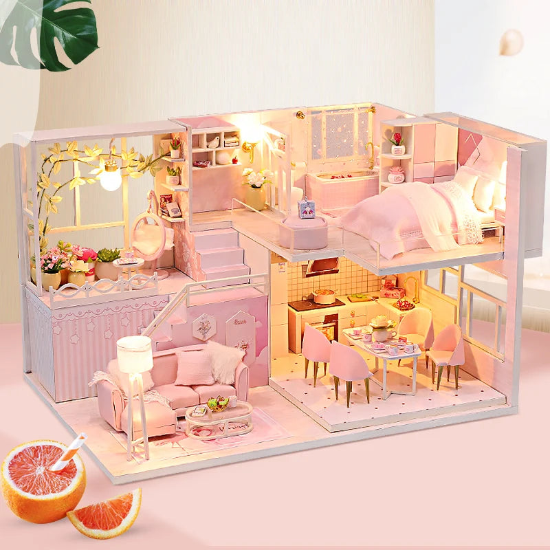 Wooden Miniature Doll House Kit 3D Puzzle Assembly Building Model Toy Handmade Duplex Apartment Production Toys Home Decoration