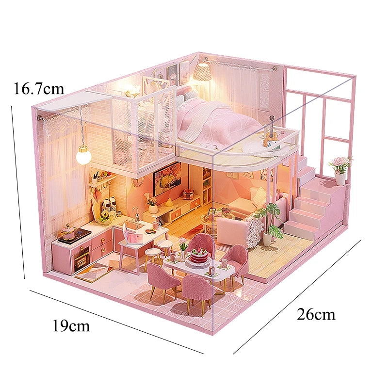 Wooden Miniature Doll House Kit 3D Puzzle Assembly Building Model Toy Handmade Duplex Apartment Production Toys Home Decoration