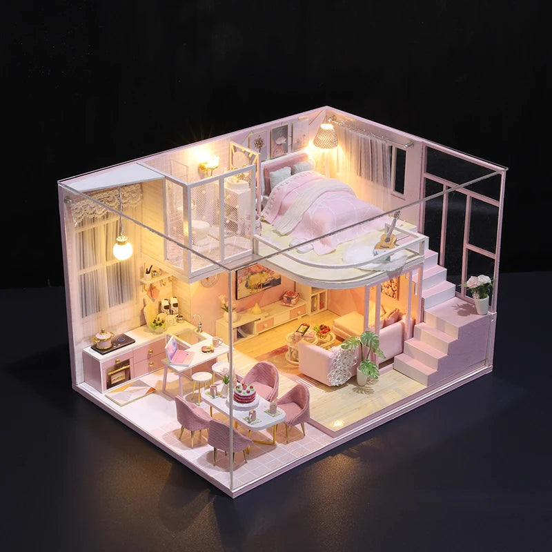 Wooden Miniature Doll House Kit 3D Puzzle Assembly Building Model Toy Handmade Duplex Apartment Production Toys Home Decoration