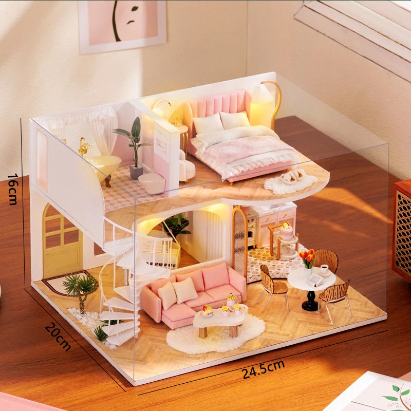 Wooden Miniature Doll House Kit 3D Puzzle Assembly Building Model Toy Handmade Duplex Apartment Production Toys Home Decoration