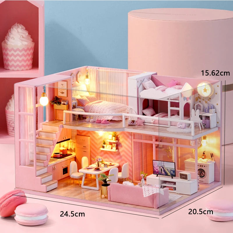 Wooden Miniature Doll House Kit 3D Puzzle Assembly Building Model Toy Handmade Duplex Apartment Production Toys Home Decoration