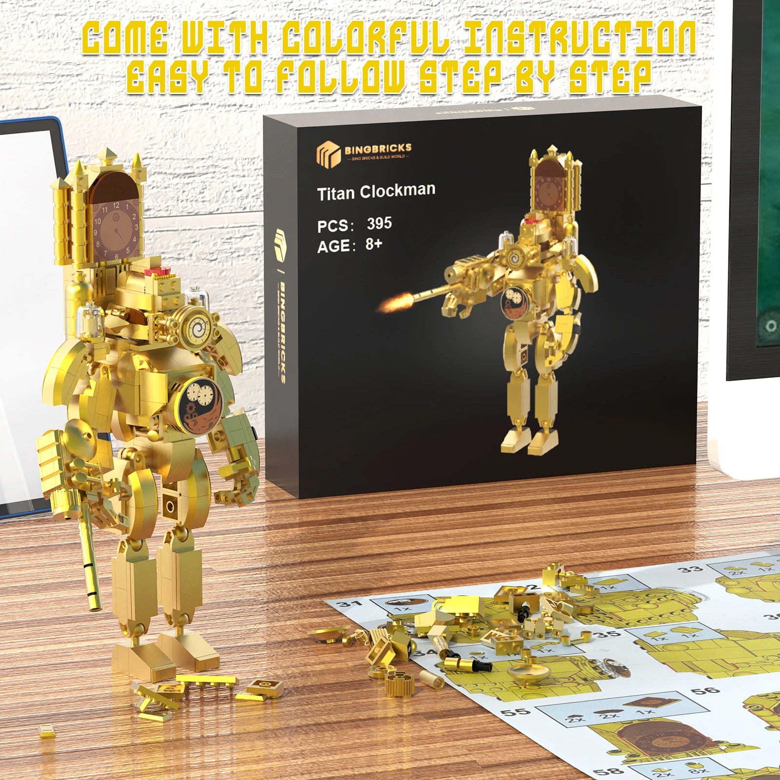 Skibidi Toilet Clearance Sale! Fast Shipping & Quick Delivery! Titan Clockman Building Blocks Set, 395Pcs Gold Titan Clockman Action Figure Model, Skibidi Toilet Series Collectible Construction Toy, DIY Assemble Bricks Gift f