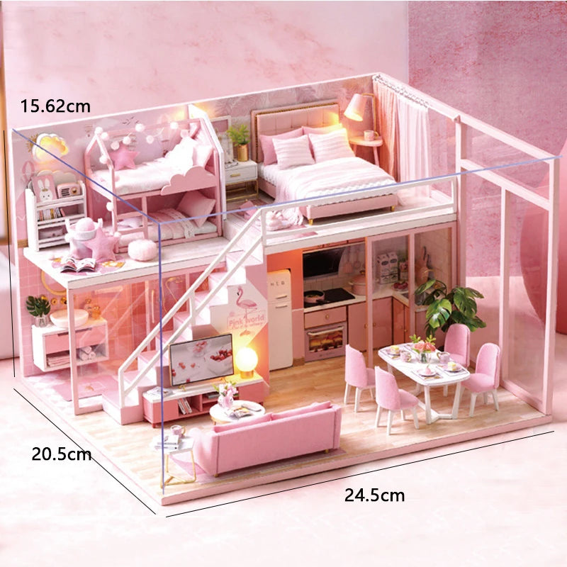 Wooden Miniature Doll House Kit 3D Puzzle Assembly Building Model Toy Handmade Duplex Apartment Production Toys Home Decoration