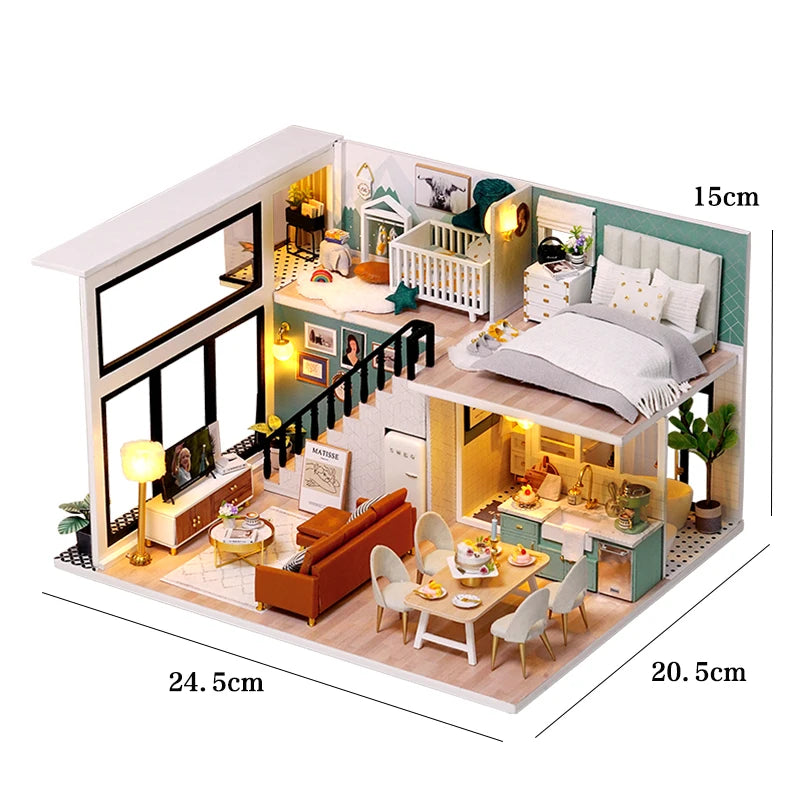 Wooden Miniature Doll House Kit 3D Puzzle Assembly Building Model Toy Handmade Duplex Apartment Production Toys Home Decoration
