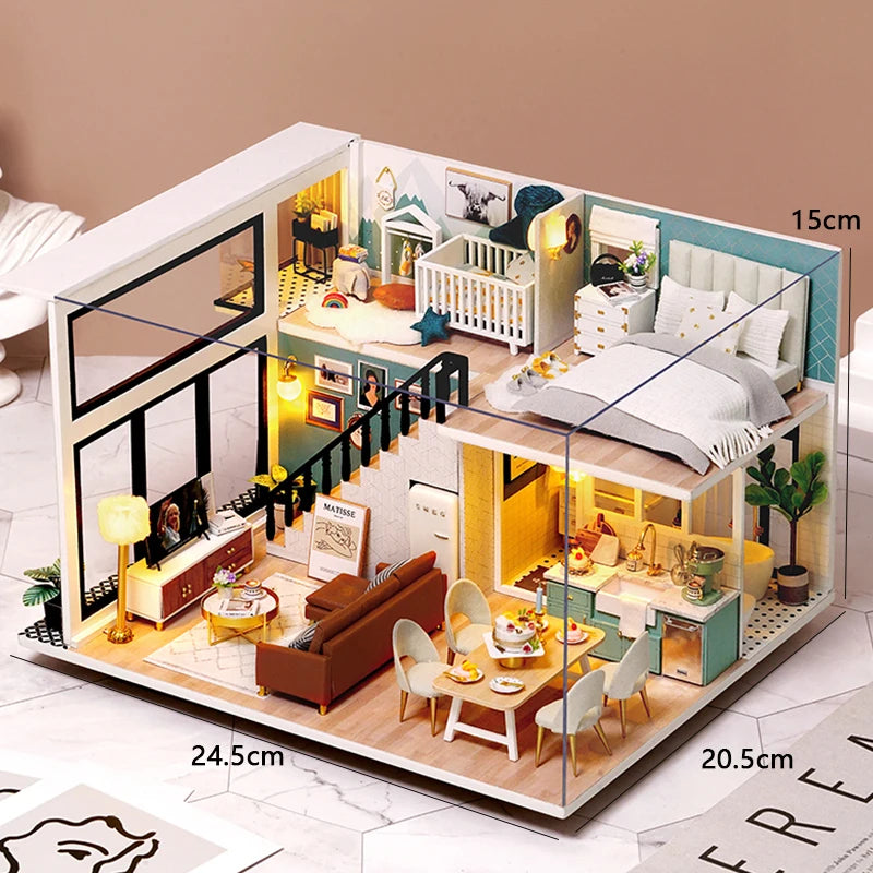 Wooden Miniature Doll House Kit 3D Puzzle Assembly Building Model Toy Handmade Duplex Apartment Production Toys Home Decoration