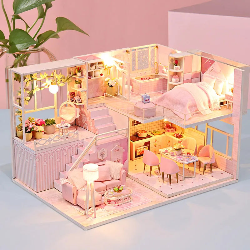 Wooden Miniature Doll House Kit 3D Puzzle Assembly Building Model Toy Handmade Duplex Apartment Production Toys Home Decoration