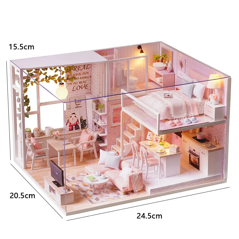 Wooden Miniature Doll House Kit 3D Puzzle Assembly Building Model Toy Handmade Duplex Apartment Production Toys Home Decoration