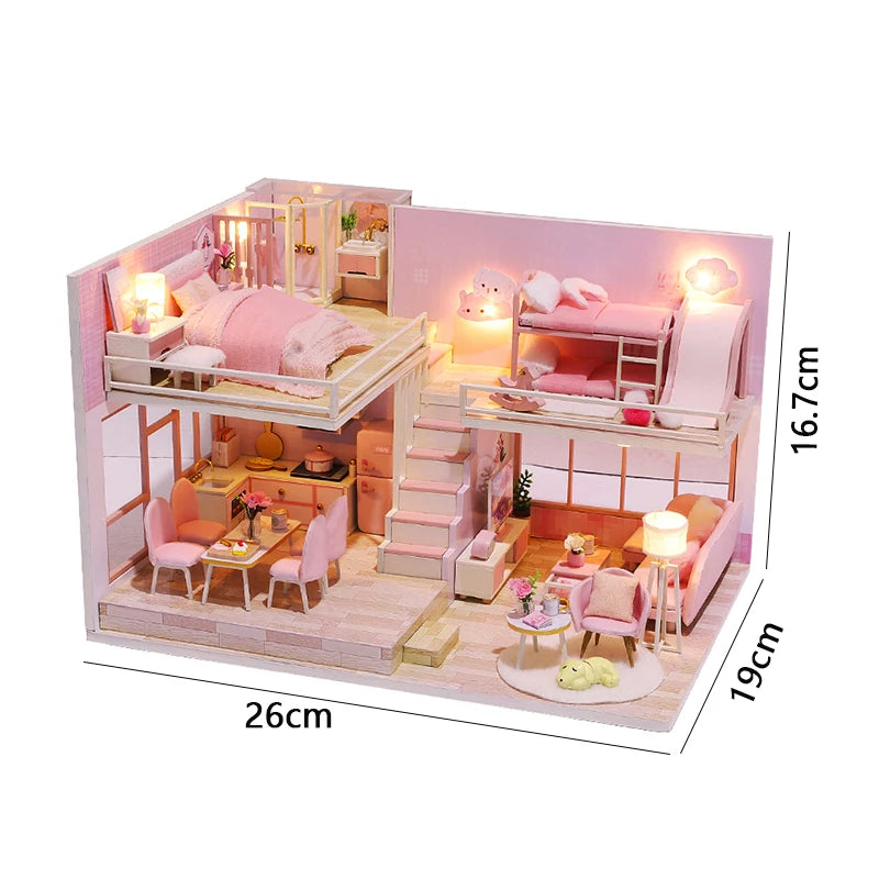 Wooden Miniature Doll House Kit 3D Puzzle Assembly Building Model Toy Handmade Duplex Apartment Production Toys Home Decoration