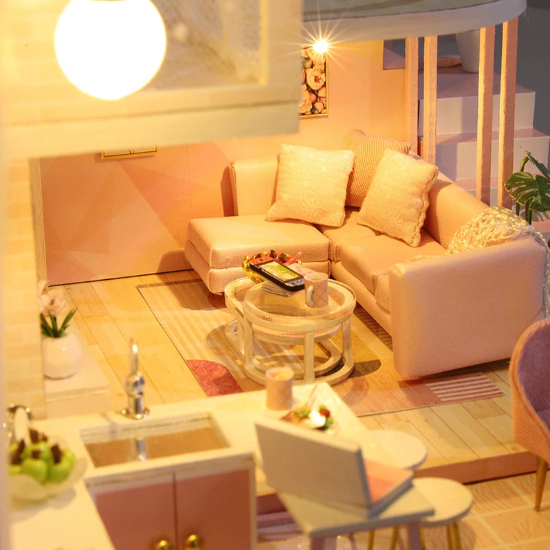 Wooden Miniature Doll House Kit 3D Puzzle Assembly Building Model Toy Handmade Duplex Apartment Production Toys Home Decoration