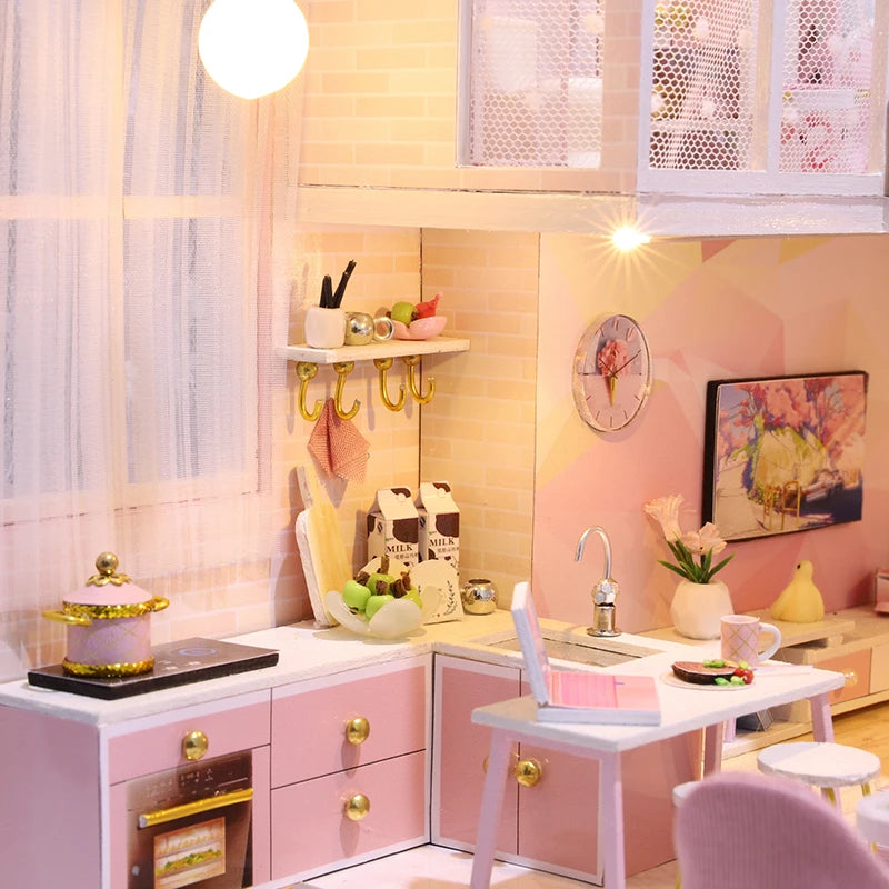 Wooden Miniature Doll House Kit 3D Puzzle Assembly Building Model Toy Handmade Duplex Apartment Production Toys Home Decoration