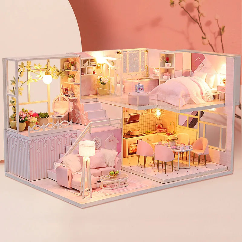 Wooden Miniature Doll House Kit 3D Puzzle Assembly Building Model Toy Handmade Duplex Apartment Production Toys Home Decoration