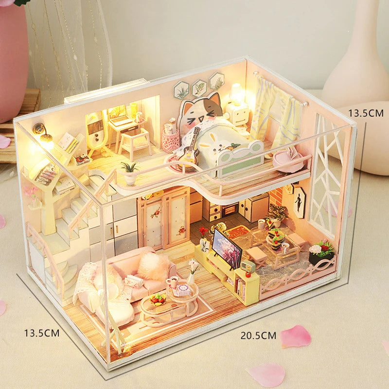 Wooden Miniature Doll House Kit 3D Puzzle Assembly Building Model Toy Handmade Duplex Apartment Production Toys Home Decoration
