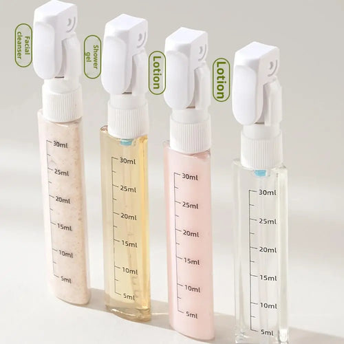 4-in-1 travel or gym dispenser: leak-proof portable bottles for perfume, shampoo, conditioner, and lotion.