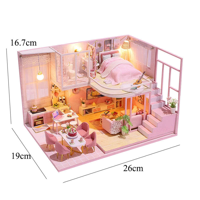 Wooden Miniature Doll House Kit 3D Puzzle Assembly Building Model Toy Handmade Duplex Apartment Production Toys Home Decoration