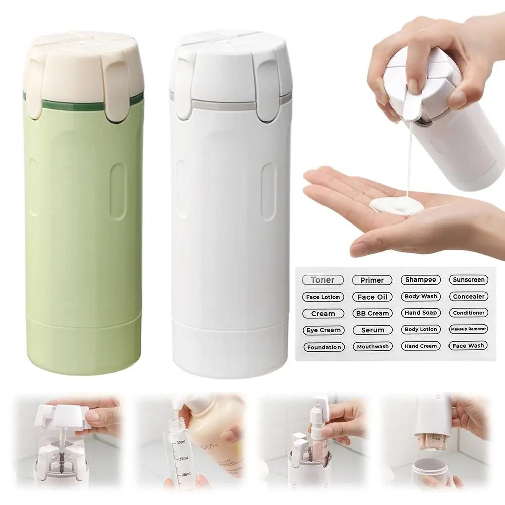 4-in-1 travel or gym dispenser: leak-proof portable bottles for perfume, shampoo, conditioner, and lotion.